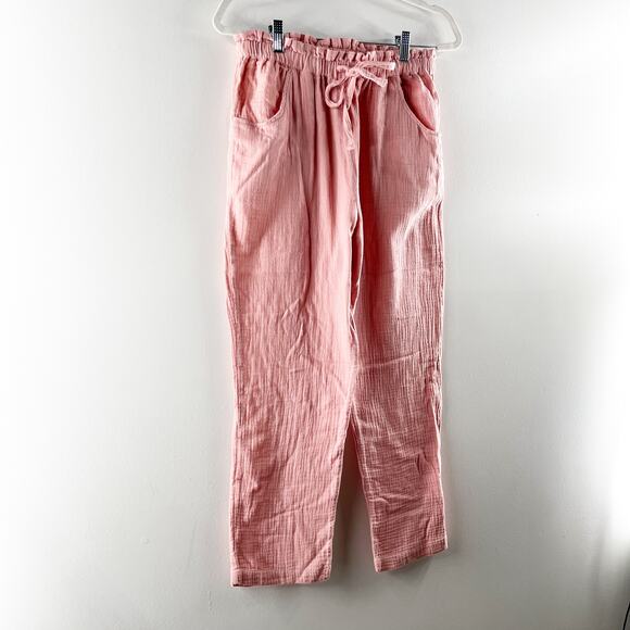 Olivaceous High Rise Cotton Gauzy Pull On Beach Straight Leg Pants Pink Medium - Picture 6 of 7